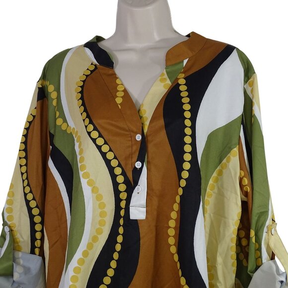Emery Rose Retro-Inspired Tunic Top Women Size 2XL Earthy Wave Print NEW - Picture 2 of 12